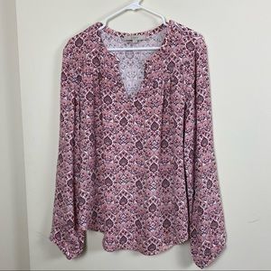 FINAL SALE: Floral/Paisley Mixed Media Keyhole Blouse